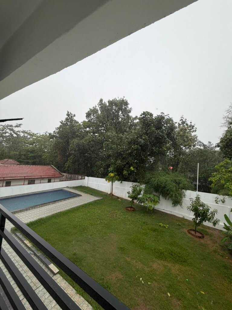 Nandan Villa Karjat, Balcony view pool lawn 2