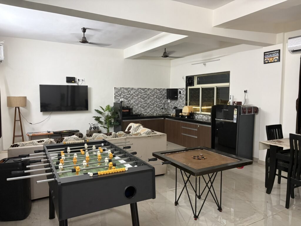 Nandan Villa, Karjat: Foosball, carrom and the TV lounge in the hall